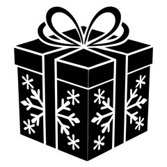 Christmas gift box with  ribbon and snowflake patterns on a white background