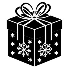Christmas gift box with  ribbon and snowflake patterns on a white background