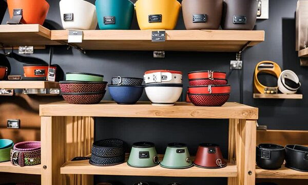 Pots and pans in a kitchen store.