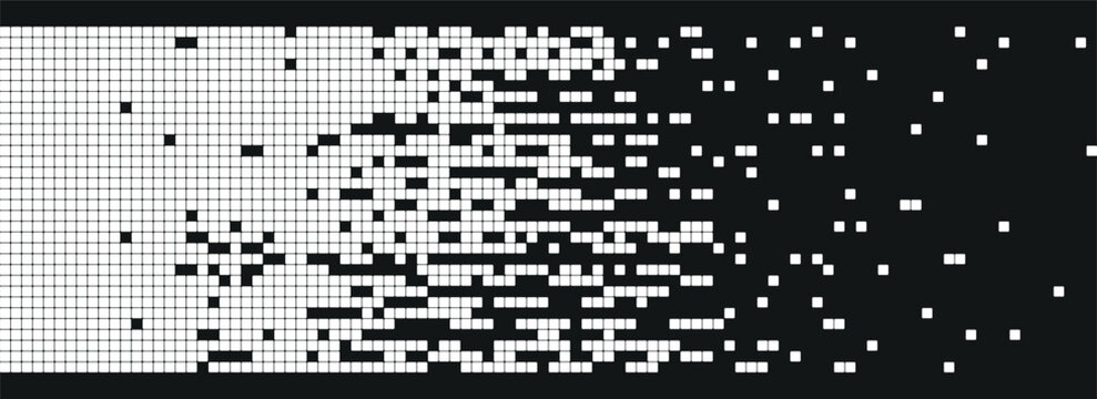 Pixel mosaic disintegration background. Dispersed dotted pattern, decay effect pixel.