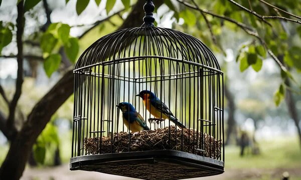 Birds in a cage.