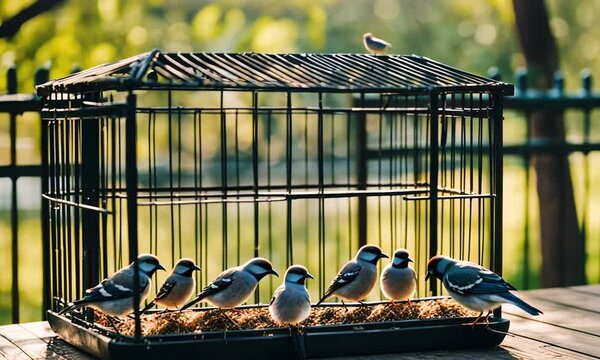 Birds in a cage.