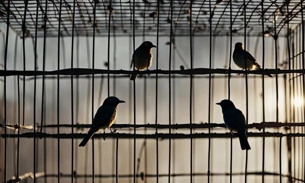 Birds in a cage.