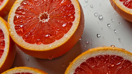 grapefruit and water drops on white background