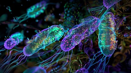 Stunning artistic visualization of pseudomonas aeruginosa bacteria in a microscopic world