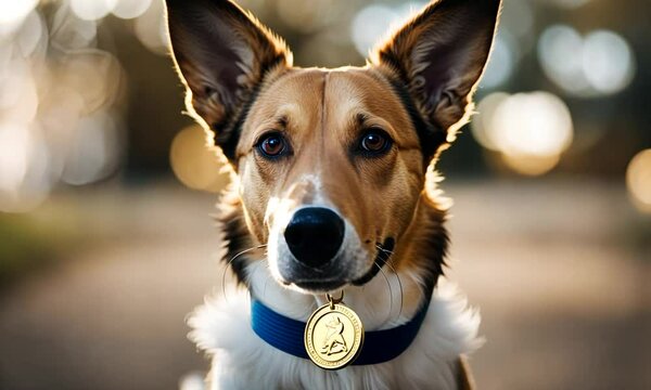 Dog with a medal.
