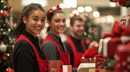 Happy Employees at Christmas Retail Sale