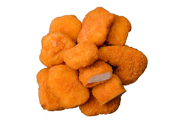 Delicious fresh crispy chicken nuggets on a white background