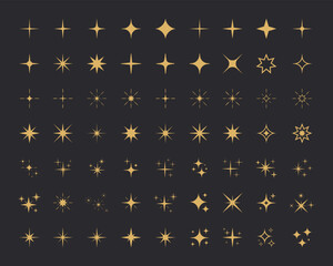 Gold sparkle stars icon collection. Set of golden star icons in different style web elements. Shiny twinkle yellow stars for decoration