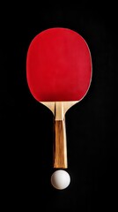 Table Tennis Racket and Ball on Black Background