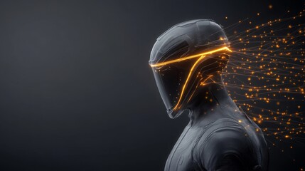 Fototapeta premium A man in a futuristic suit with a glowing helmet and a glowing head