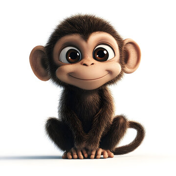 Cool monkey animal character 3d rendering design. Cute little monkey 