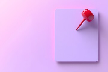 Blank Purple note paper with Red Push Pin, Displayed on a Soft Purple Background with Copy space. Reminder, Office, Notice. Business Wallpaper, Message, Promo.