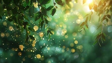 Obraz premium Fresh green leaves on bokeh background. Spring or summer concept