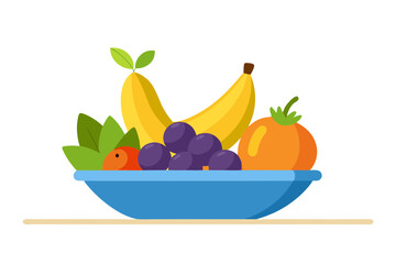 Fresh Fruit Bowl with Bananas, Oranges, and Grapes on a Minimalist Background