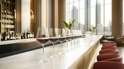 Contemporary wine bar with elegant glasses in a modern setting