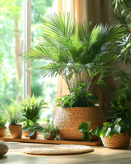 Obraz premium A serene indoor space filled with various potted plants, enhancing a natural ambiance.