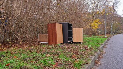 Old Household Furniture Unwanted after Apartment Remodelling Dumped for Curb Side Pickup Bulk...