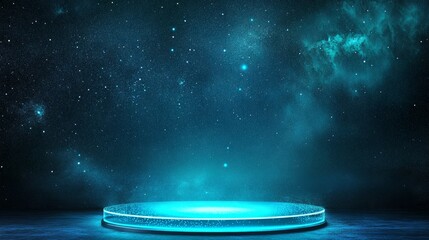 3d rendered abstract backdrop with empty podium stage in the cosmos with stars