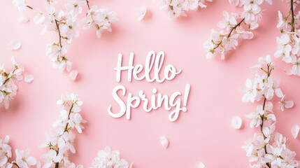 Obraz premium Hello Spring: Blossoming Cherry Blossoms on Pastel Pink Background