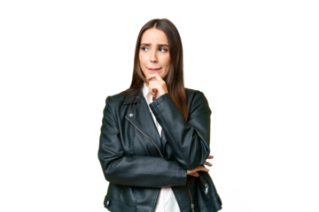 Young beautiful woman over isolated chroma key background having doubts and thinking