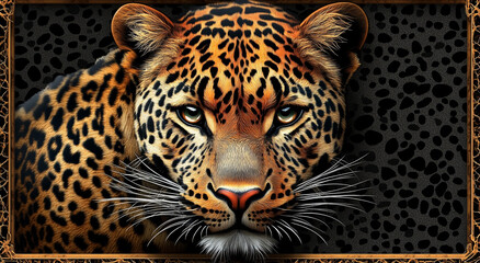 Obraz premium A detailed image of a leopard's face, showcasing its unique coat and intense gaze