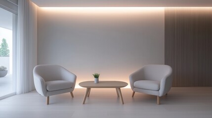 A white room with two chairs and a table