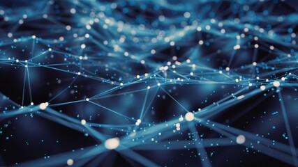 Digital Network: A mesmerizing display of interconnected nodes and lines forms a futuristic digital network, symbolizing data flow, and the power of connectivity. The blue hue amplifies the modern.