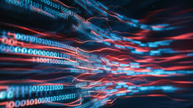 Digital Stream: Captivating representation of binary code and data streams, symbolizing the complex digital landscape, data flow, and the ever-evolving technological world. 
