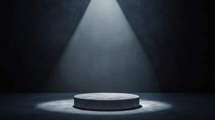 3d rendered empty black stone stage with spotlight against dark background