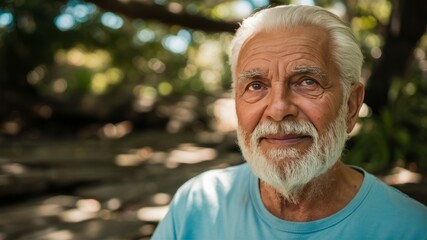 Elderly Man's Warm Gaze: A weathered yet kind face, framed by a long white beard, gazes directly at the camera with a peaceful expression.
