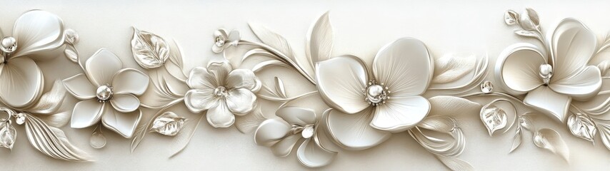 A white background with a gold and white flower design