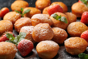 Mini Strawberry Doughnuts on stone board
