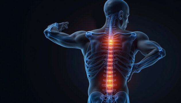 Man, back and spine pain in studio, injury and wellness or HealthCare problem 