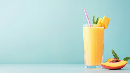 Bright Peach Mango Smoothie on a Colorful Background