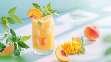 Refreshing Peach Mango Smoothie on a Bright Table © TYSAMPON
