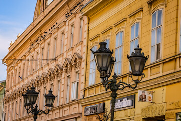 A panoramic city view of Novi Sad with its iconic bridge over the Danube River is a breathtaking...