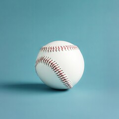 White Baseball on Blue Background: Classic Sport Equipment