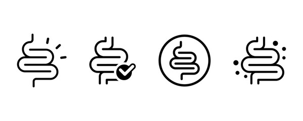 Set of guts vector icons. Linear intestines or bowel. Human organ. Vector 10 Eps.