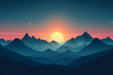 Majestic Mountain Range Sunset Starry Sky