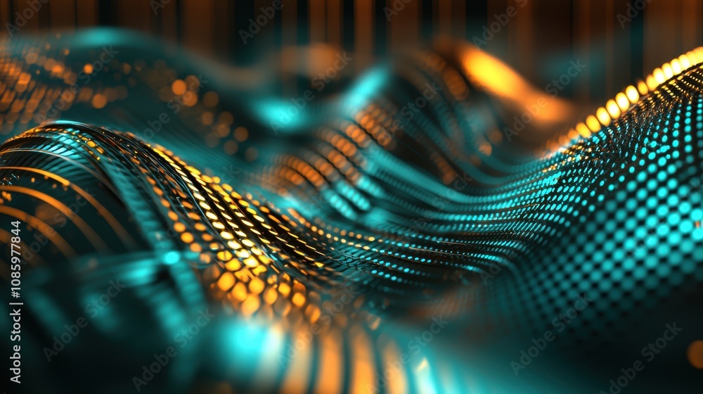 Poster dynamic abstract waves digital art technology futuristic environment close-up view visual impact for