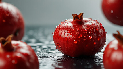 pomegranate and water drops on white background