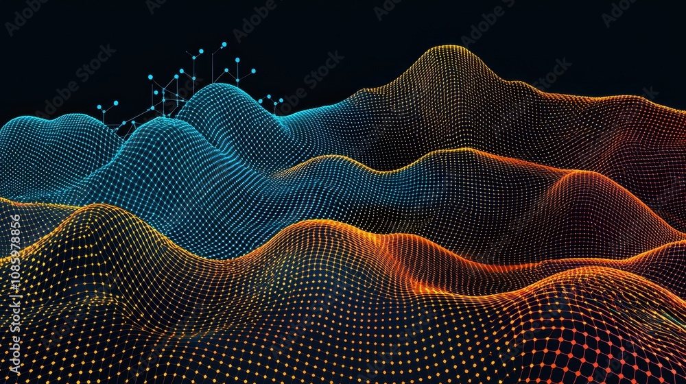 Poster digital waveforms transformation abstract visualization graphic art modern technology digital enviro