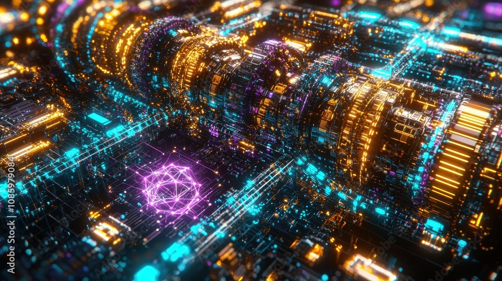 Aufkleber dynamic technological innovation digital realm 3d visualization cyber environment aerial perspective