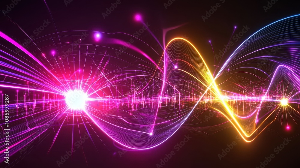 Poster dynamic light waves in abstract art digital space visual representation colorful environment artisti