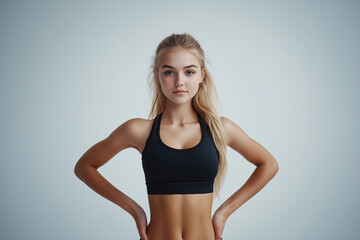 Fototapeta premium Young pretty blonde woman over isolated white background in sportswear