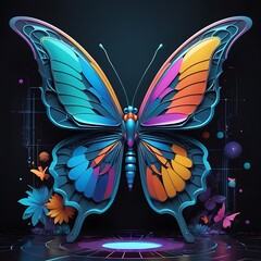 AI-Generated Digital Artwork Beautiful Butterfly With Flowers 