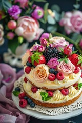 A delicious-looking cake on a decorative plate, perfect for use in food or lifestyle photography