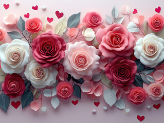 Attractive website pop-up designs featuring bold colors and elements like heart confetti, roses, and romantic graphics in blush pink, deep red, and white