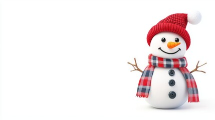 Cheerful snowman in winter attire smiling.